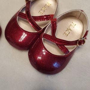0-3 month baby twin girls red sparkle shoes